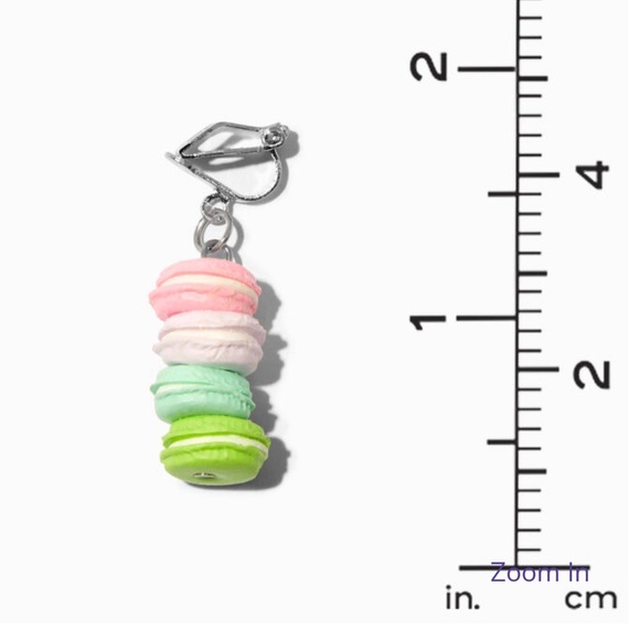 Silver 1" Rainbow Macaroons Clip On Drop Earrings - Picture 2 of 3